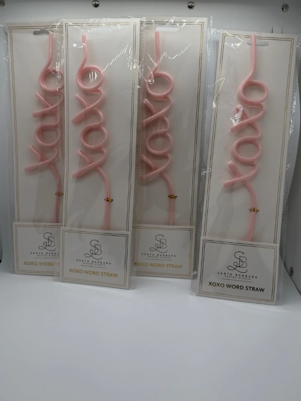Lot of 4 Santa Barbara Design Studio XOXO Pink Reusable Word Straws BRAND NEW
